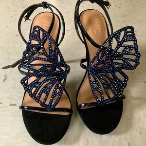 Size 9 Black butterfly embellished sandals